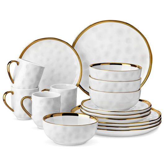 Malacasa Handmade Dinnerware Set With Gold Trim Ceramic Tableware