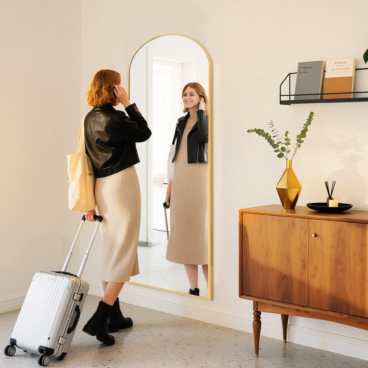 JHK Full Length Mirror With Tempered Glass Aluminum Frame