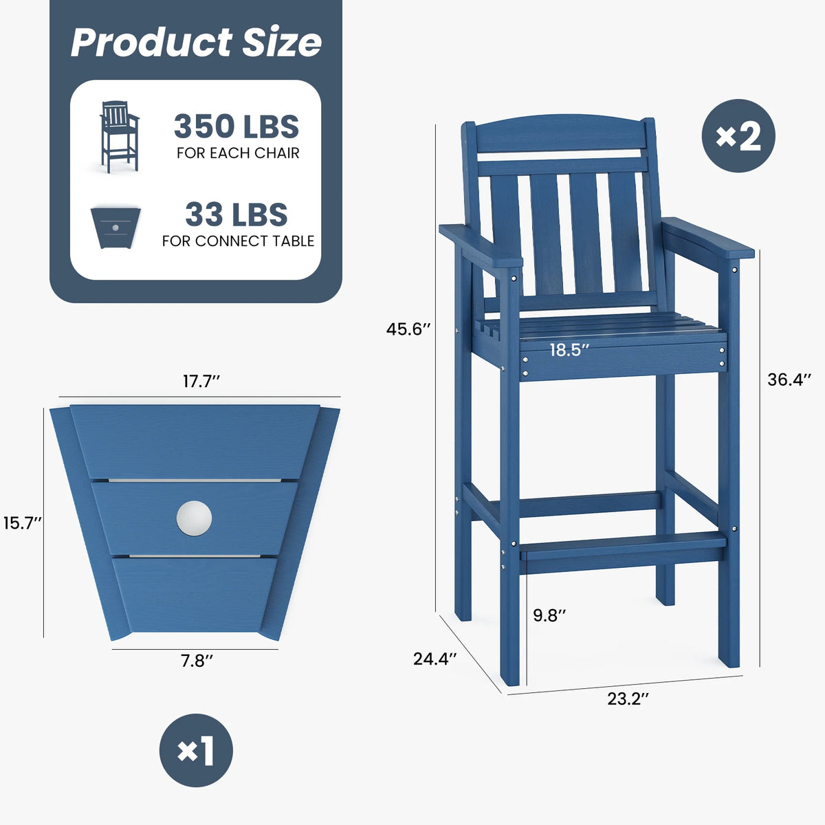 Farini Set Of 2 Tall Adirondack Bar Stools With Tray