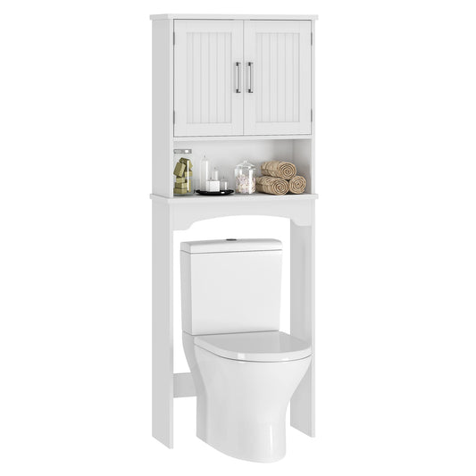 HiMISS Over Toilet Storage Cabinet With Double Doors And Open Shelf