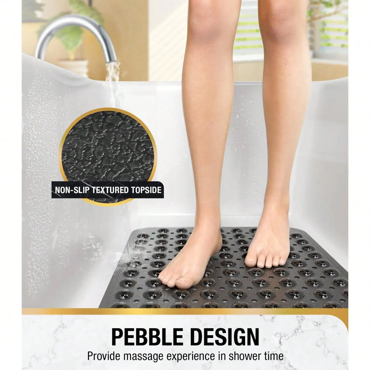 Non Slip Bath Mat With Strong Suction Cups Drain Holes