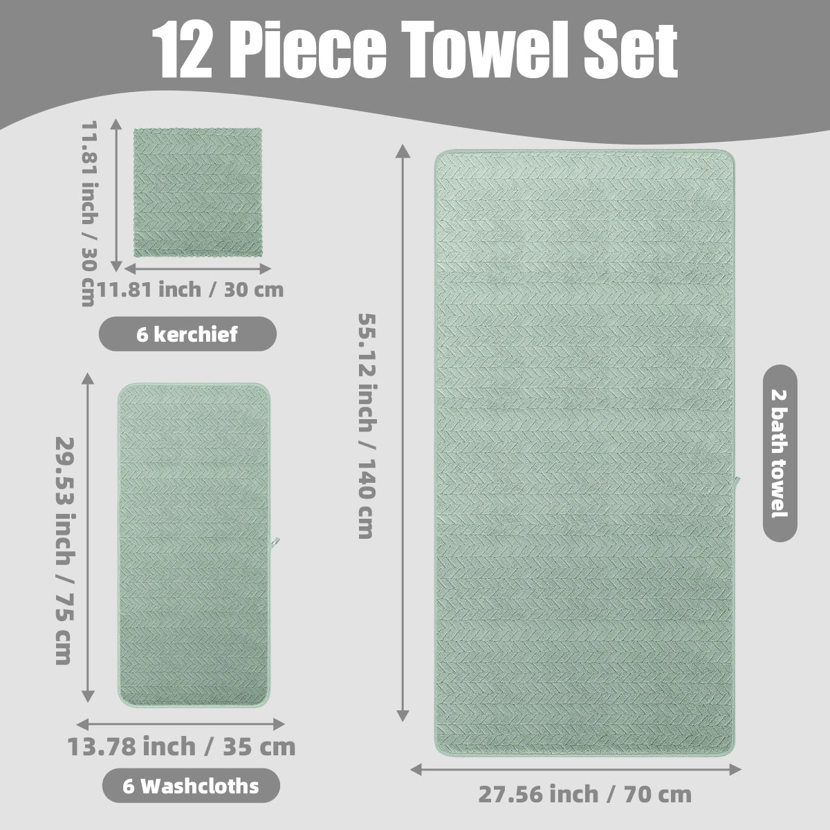 Premium 12 Piece Microfiber Bath Towel Set With High Absorbency