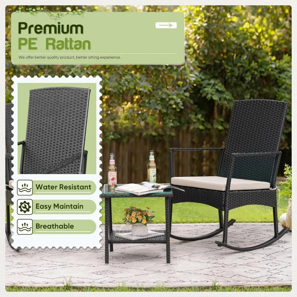 Flamaker Outdoor Rocking Chair Rattan Patio Set for Garden