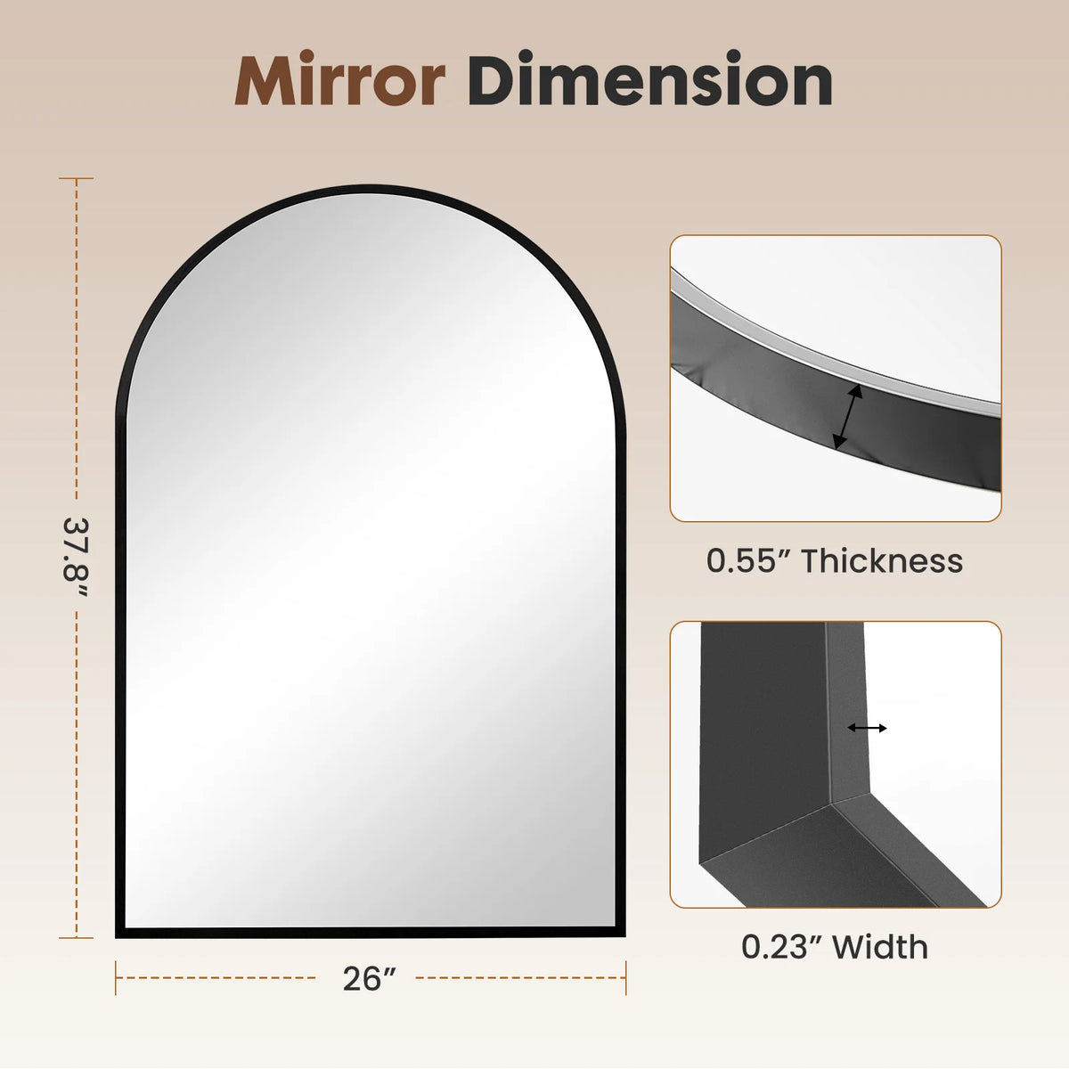 JHK Arched Metal Framed Wall Mirror For Bathroom And Hallway