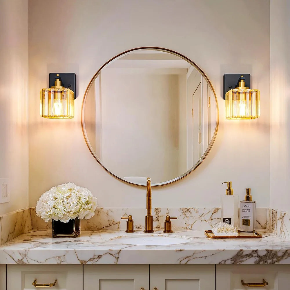 Modern Hardwired Crystal Wall Sconces For Bathroom Vanity Lighting