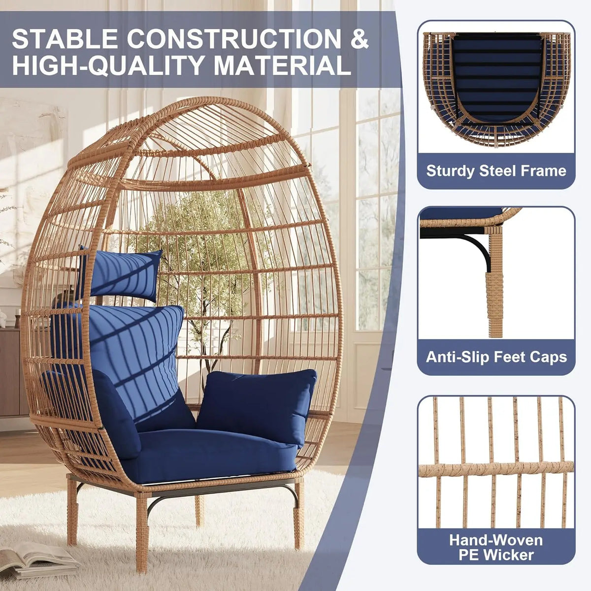 HiMISS Wicker Egg Chair Outdoor Patio Lounger With Cushions