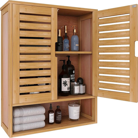 Natural Bamboo Wall Mounted Cabinet for Bathroom and Kitchen Storage