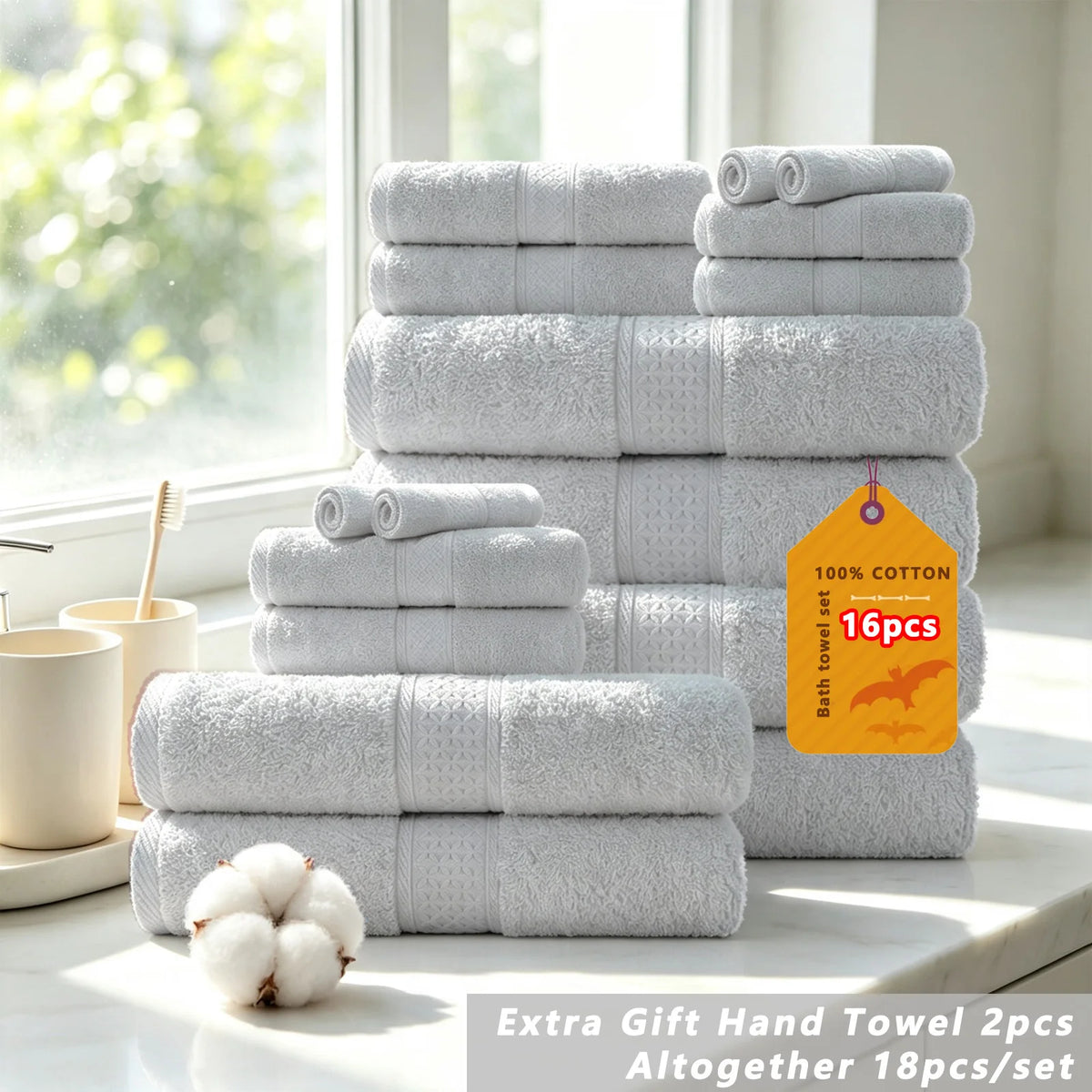 Premium Cotton Bath Towel Set Bathroom High Absorption Fast Drying