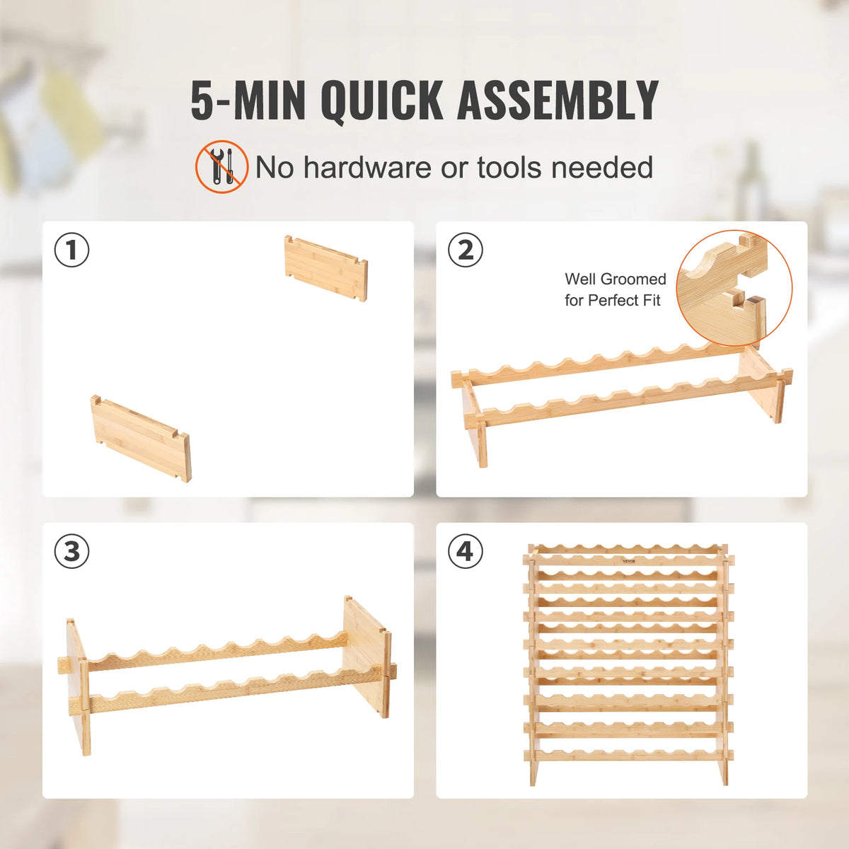 SucceBuy Bamboo Stackable Wine Rack 8-Tier Free Standing Display