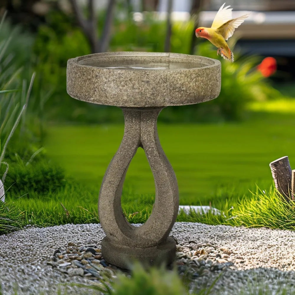 Concrete Bird Bath With Geometric Pedestal For Outdoor Garden Decor