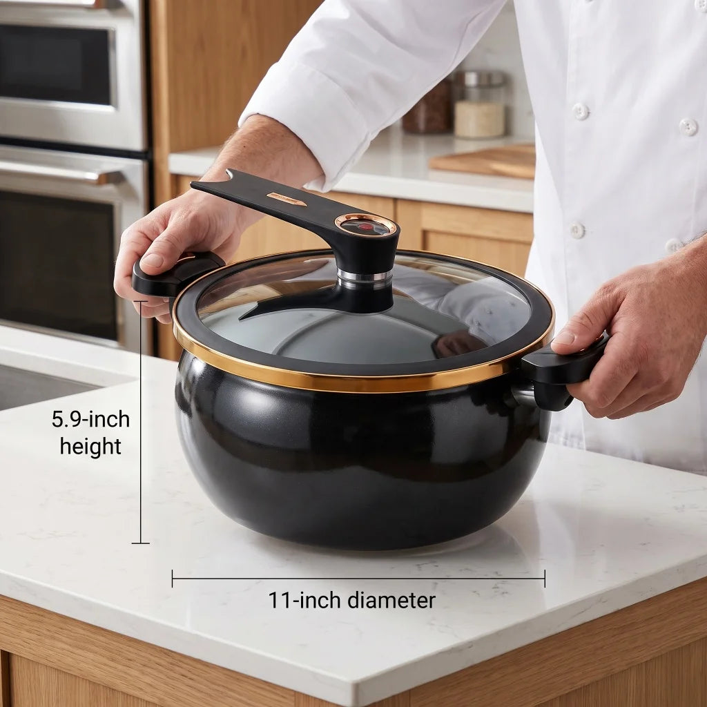 Micro Pressure Cast Iron Stock Pot With Glass Cover