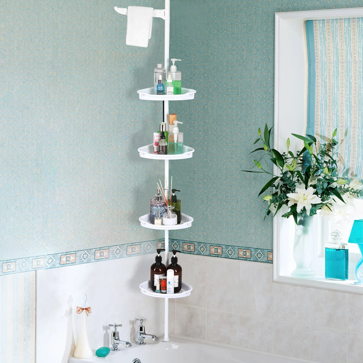 HiMISS Corner Shower Caddy Tension Pole Four Tier Organizer