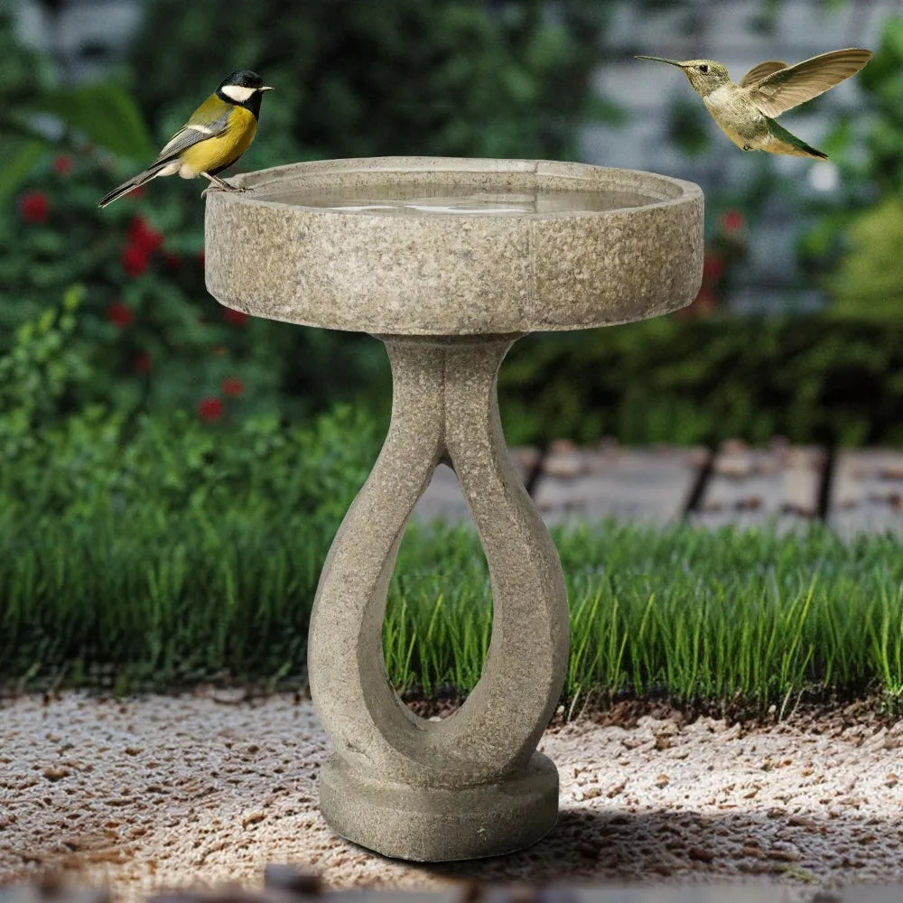 Concrete Bird Bath With Geometric Pedestal For Outdoor Garden Decor