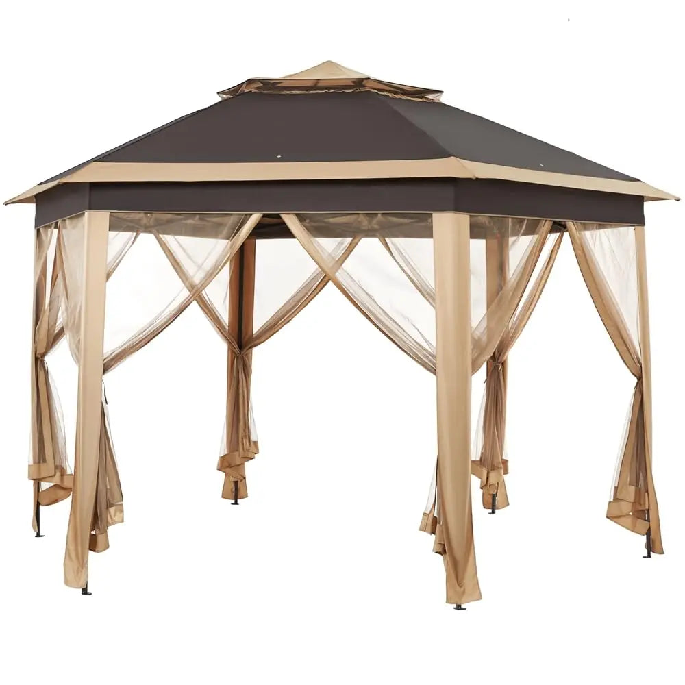 Hexagonal Pop Up Gazebo With Mesh Netting Six Sided Shelter