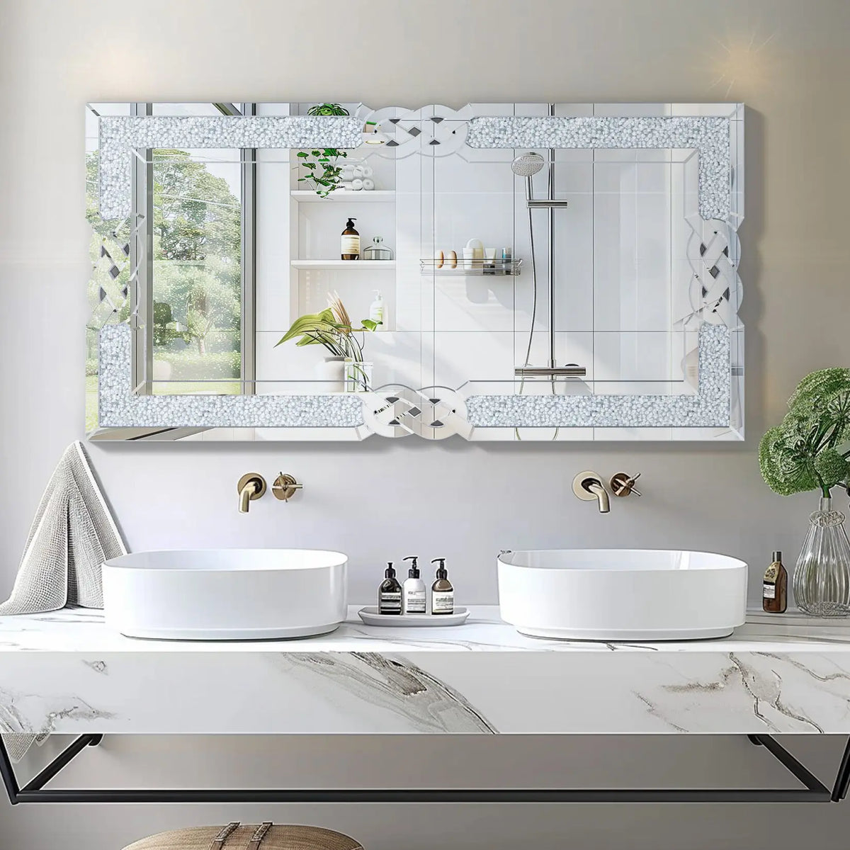 Wisfor Rectangular Wall Mirror With Crystal Crush Diamond Decor