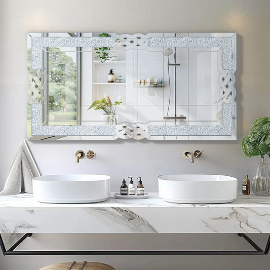 Wisfor Rectangular Wall Mirror With Crystal Crush Diamond Decor