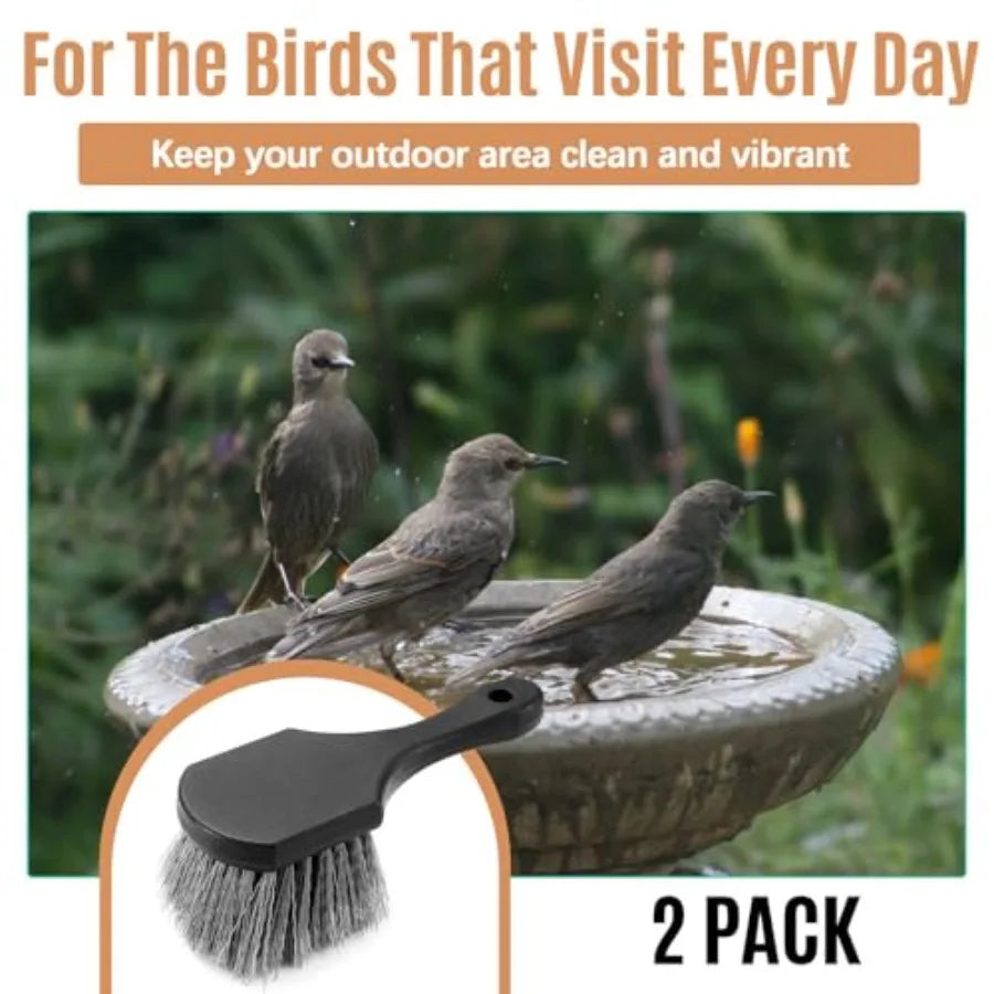 Durable Bird Bath Cleaning Brush With Stiff Bristled Plastic Handle