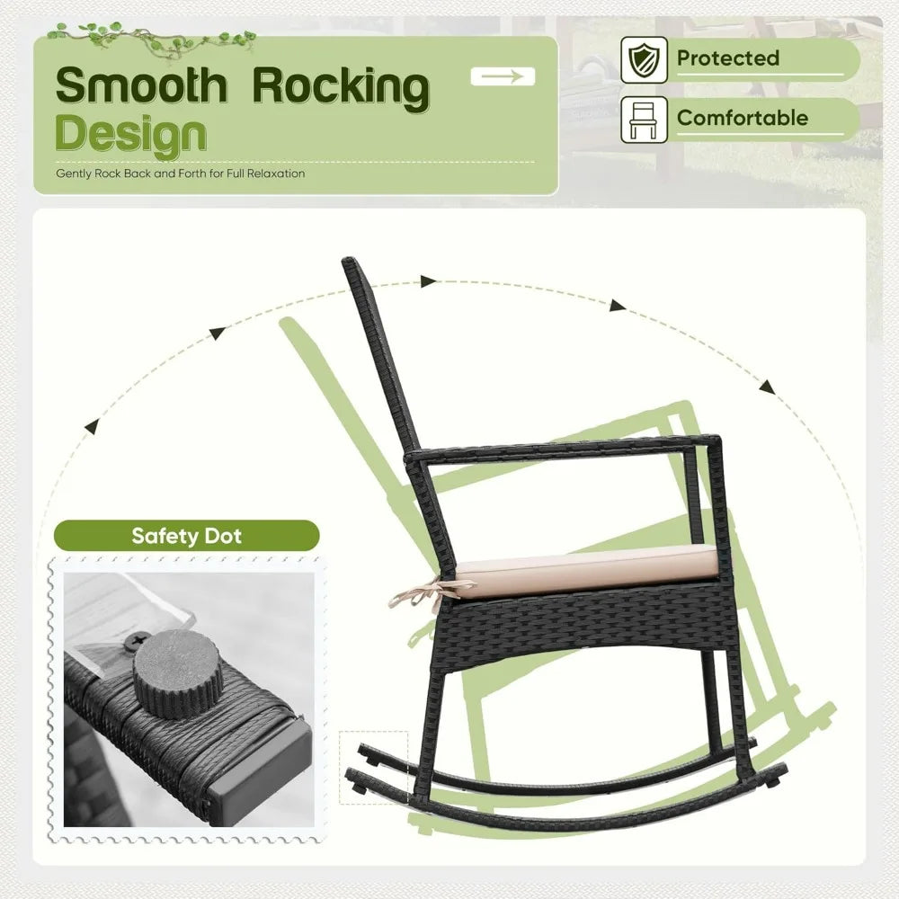 Flamaker Outdoor Rocking Chair Rattan Patio Set for Garden