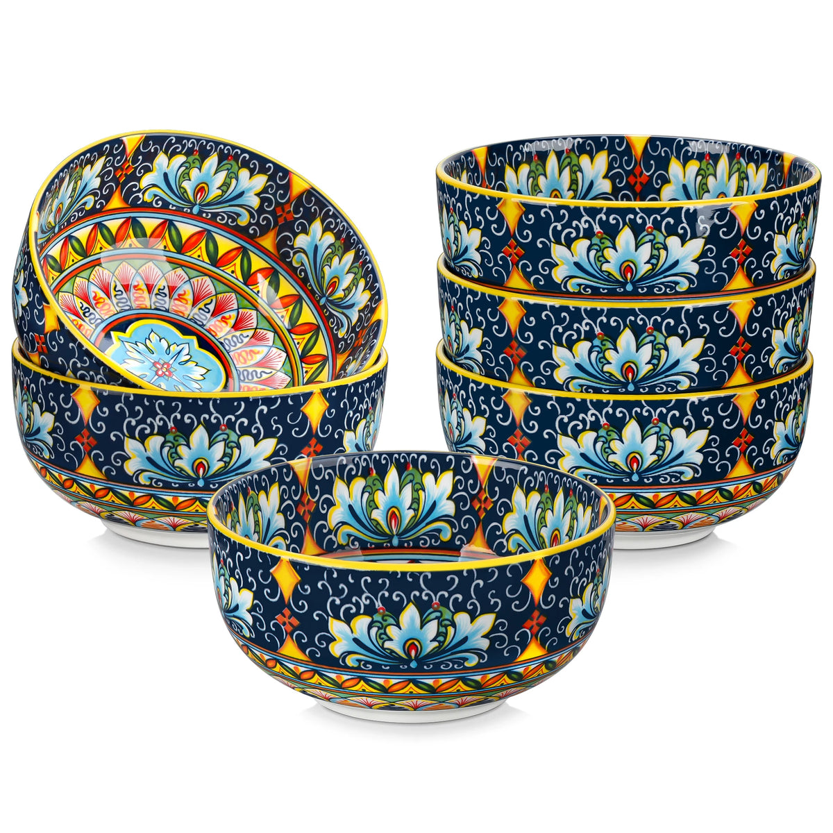 MALACASA Ceramic Cereal Bowls Set Bohemian Style For Salad Pasta