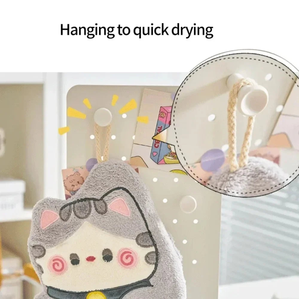 Cute Cat Cotton Hand Towel Quick Dry Bathroom Kitchen Cleaning