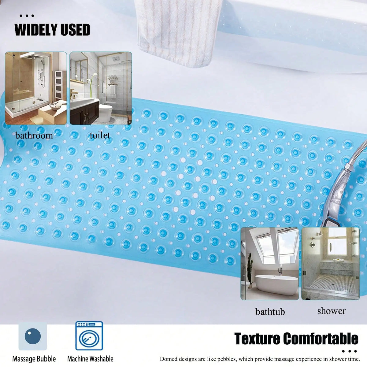 Soft Non Slip Bath Mat With Suction Cups For Bathrooms