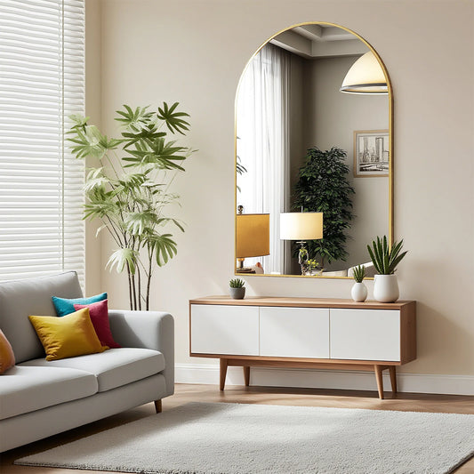 JHK Arched Metal Framed Wall Mirror For Bathroom And Hallway