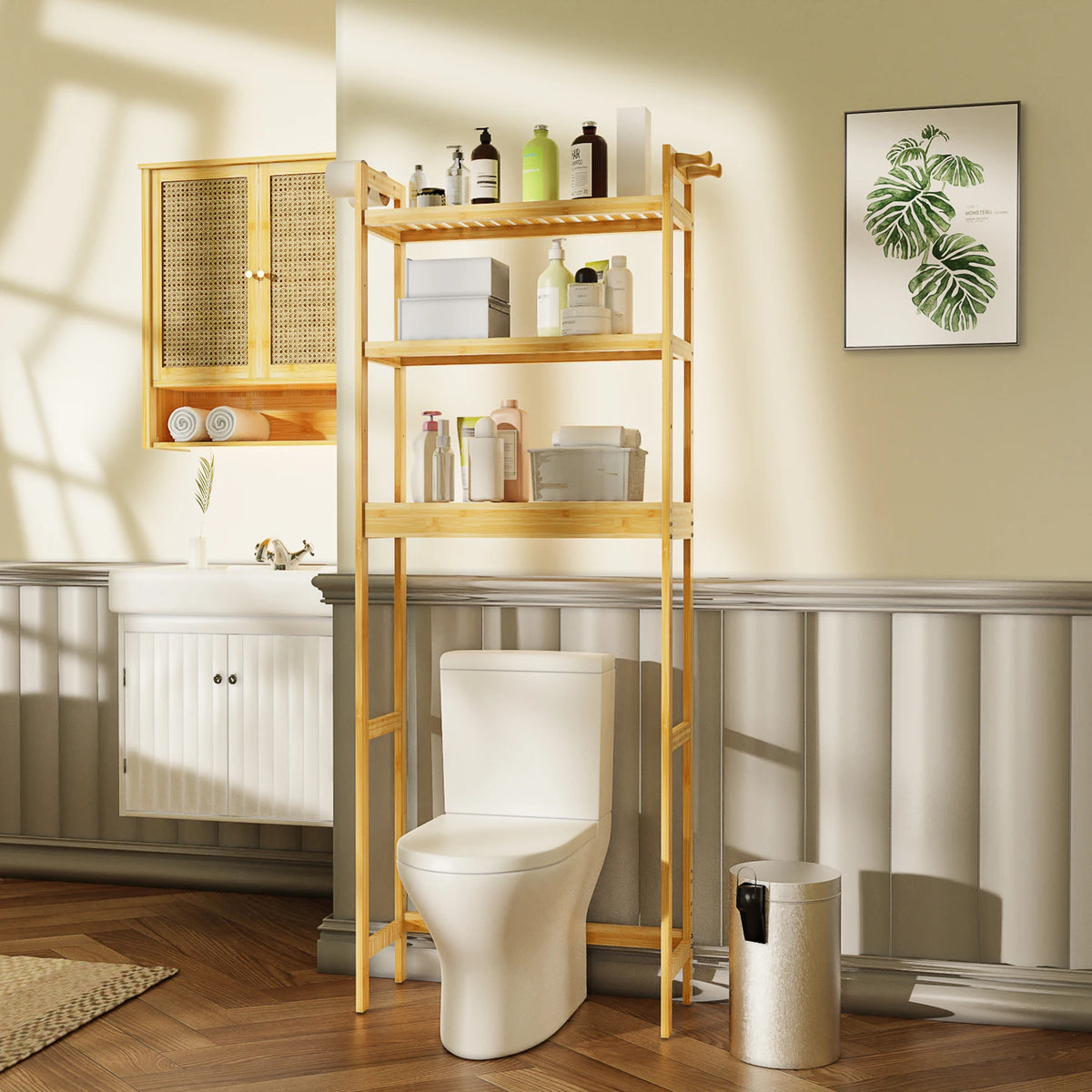 Bamboo Over Toilet Shelf Triple Tier Bathroom Storage Rack Organizer