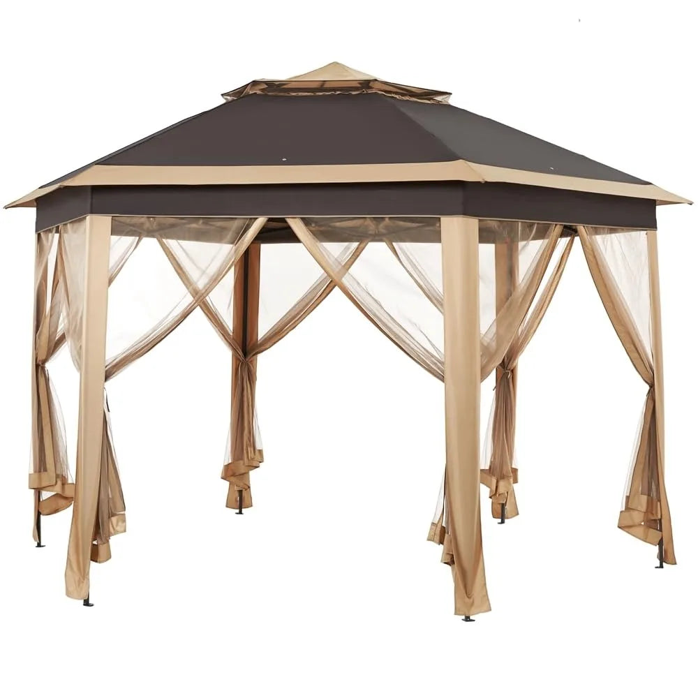 Hexagonal Pop Up Gazebo With Mesh Netting Six Sided Shelter