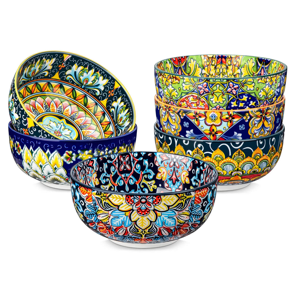 MALACASA Ceramic Cereal Bowls Set Bohemian Style For Salad Pasta