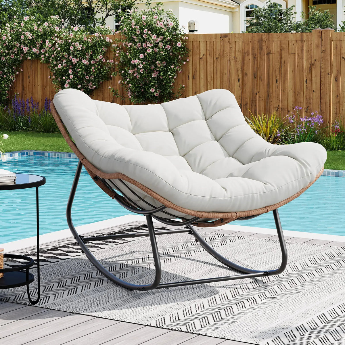 Studyset Outdoor Rocking Chair Metal Rattan Frame For Home Patios