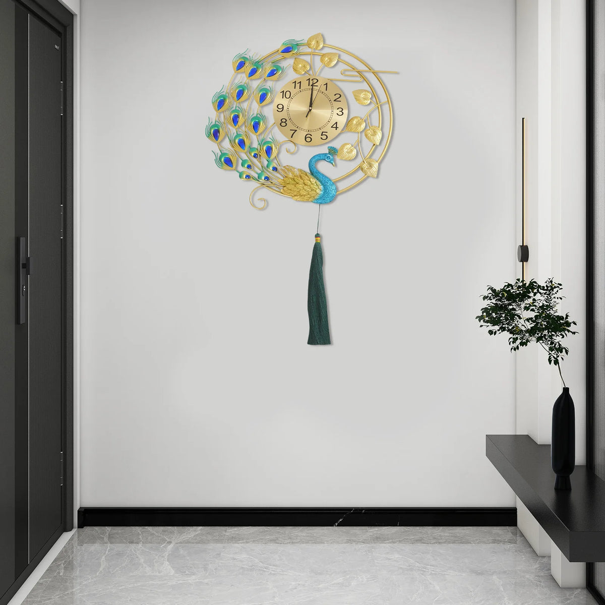 Elegant Peacock Wall Clock Silent Quartz Vintage Decor