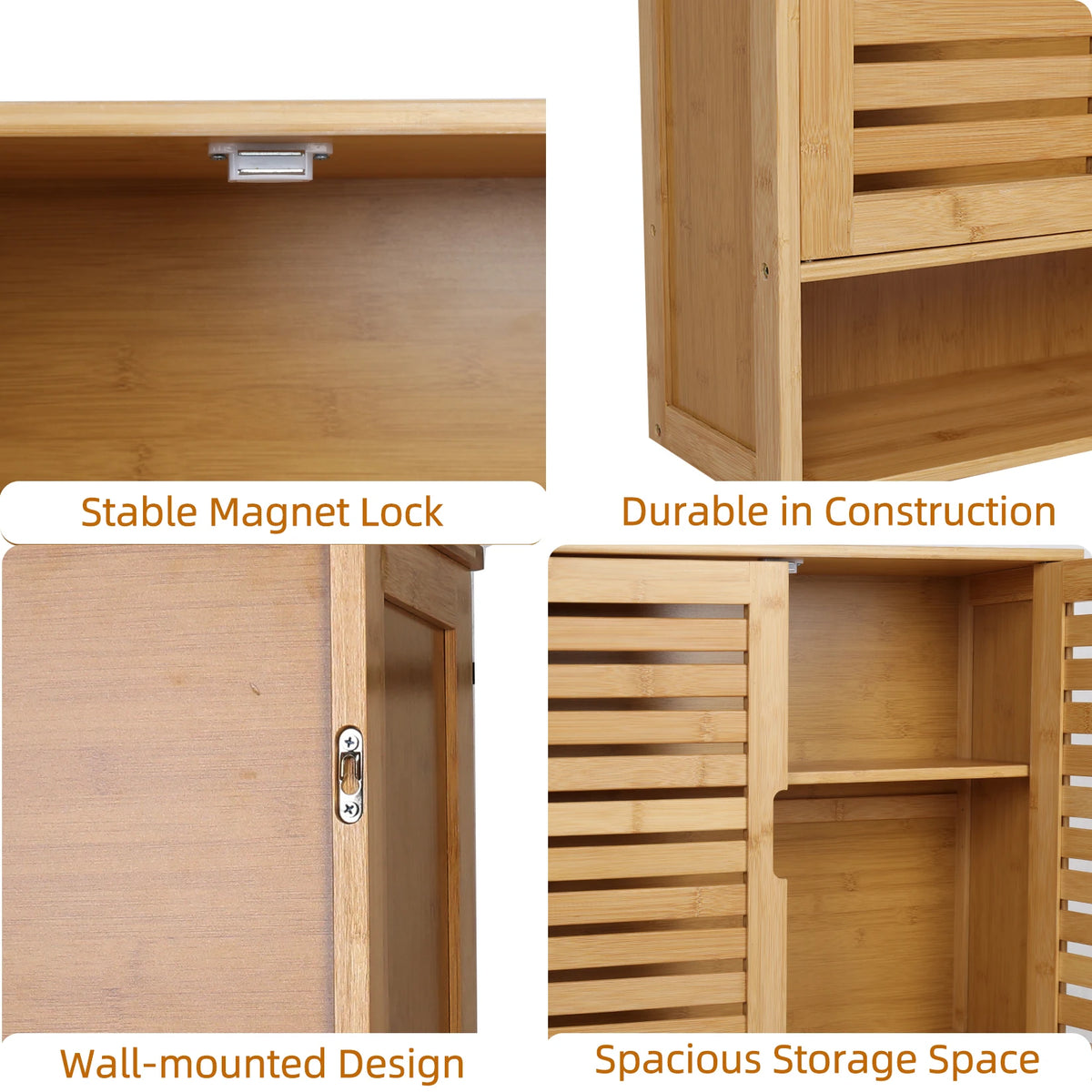 Natural Bamboo Wall Mounted Cabinet for Bathroom and Kitchen Storage