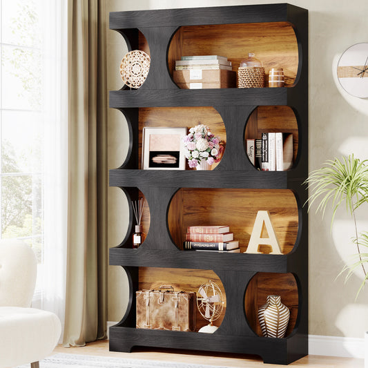 Tribesigns Four Tier S Shaped Wooden Bookcase Freestanding Display Shelf