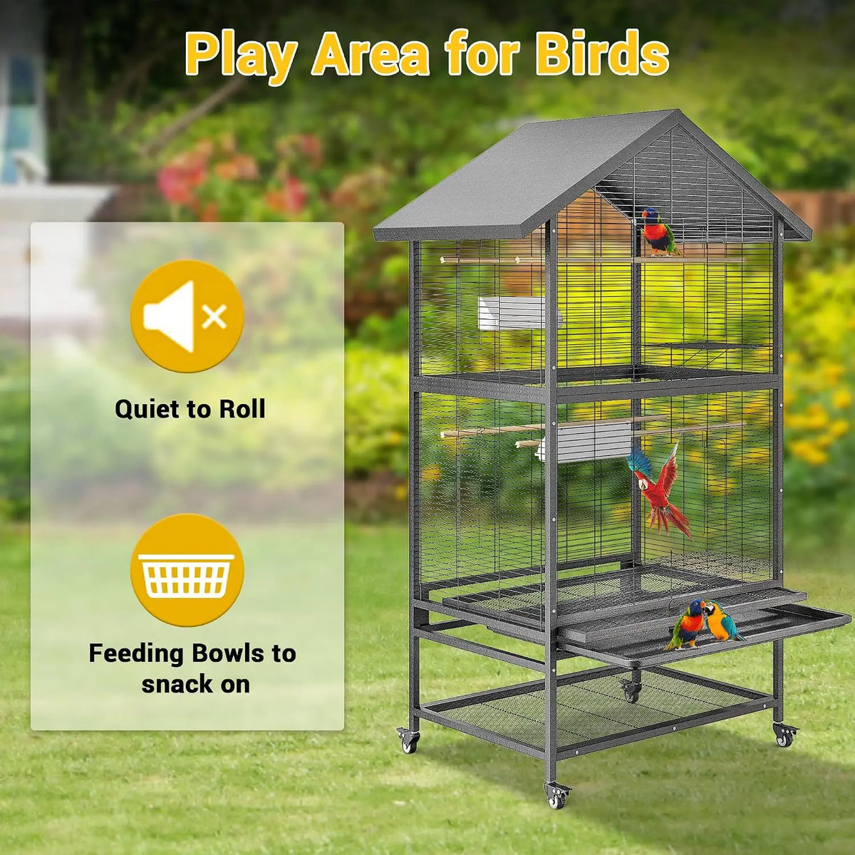 Wrought Iron Bird Cage With Rolling Stand And Perches