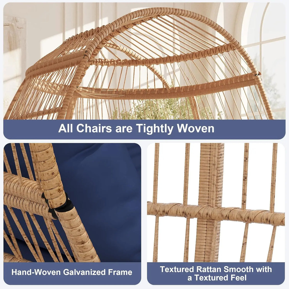HiMISS Wicker Egg Chair Outdoor Patio Lounger With Cushions