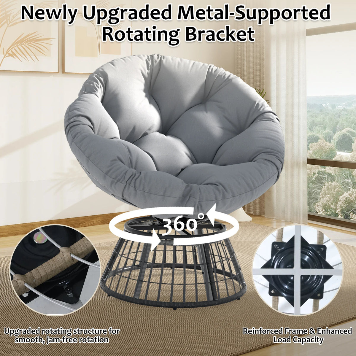 Avenvista Swivel Papasan Chair Outdoor Wicker Rattan Comfort