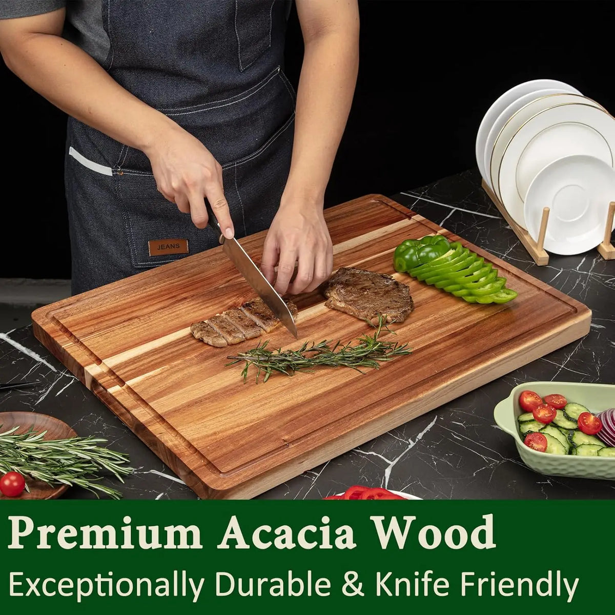 TWISTER.CK Acacia Wood Cutting Board With Side Handles