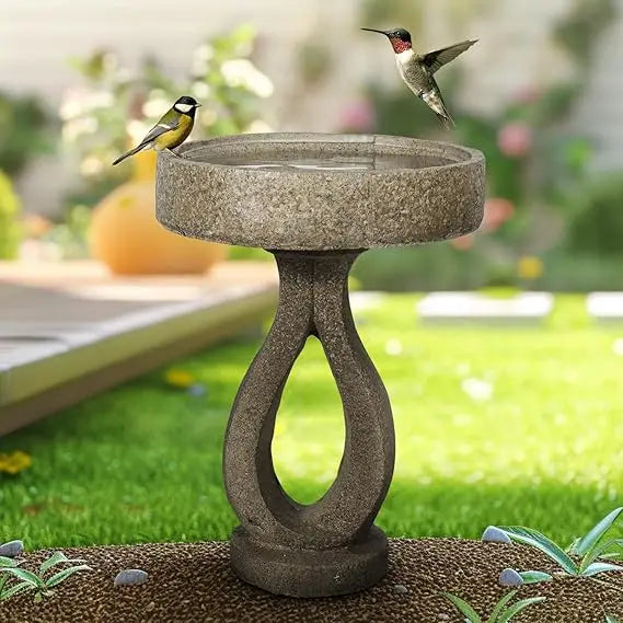 Concrete Bird Bath With Geometric Pedestal For Outdoor Garden Decor