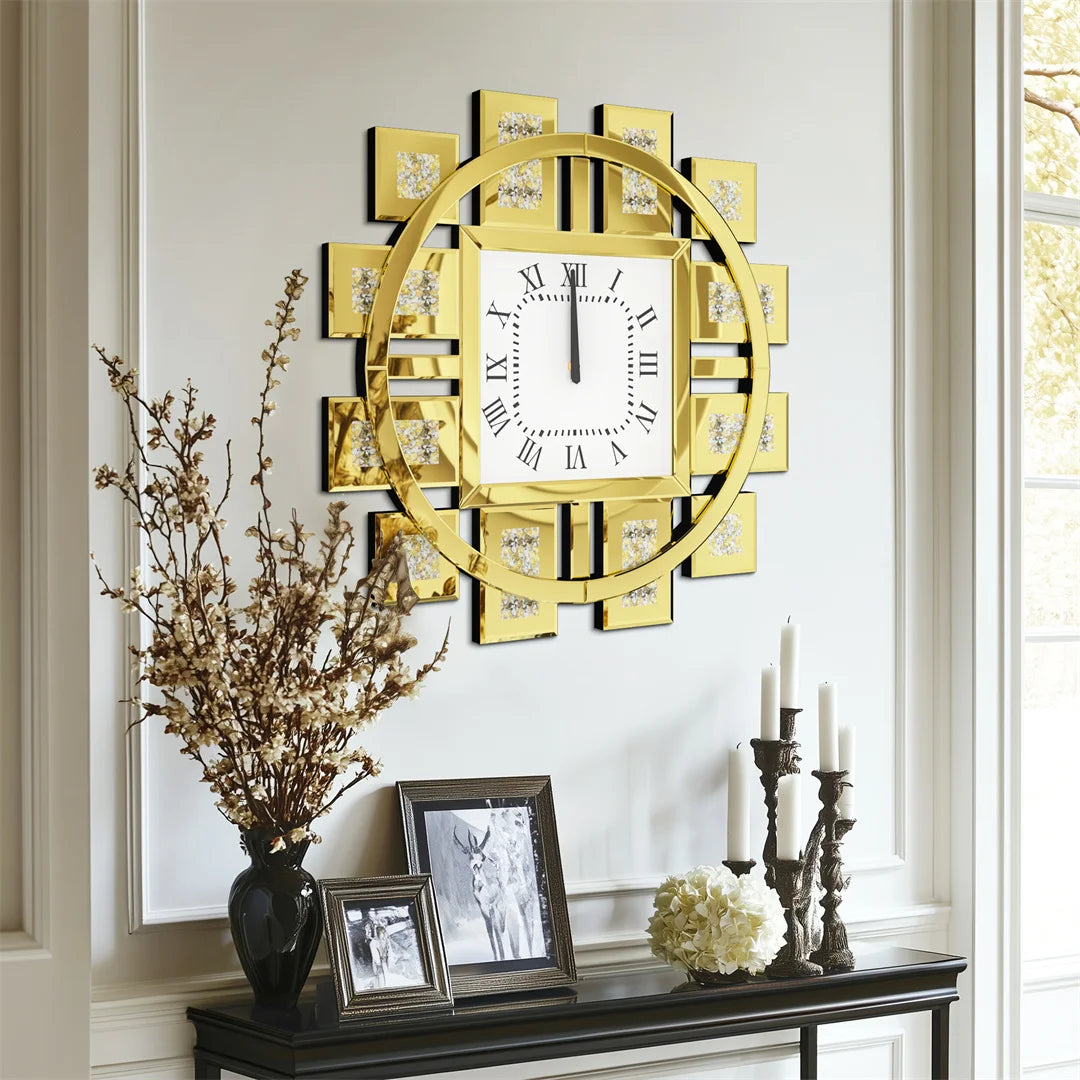 Decorative Wall Clock With Crushed Diamond Crystal Inlay Battery Operated