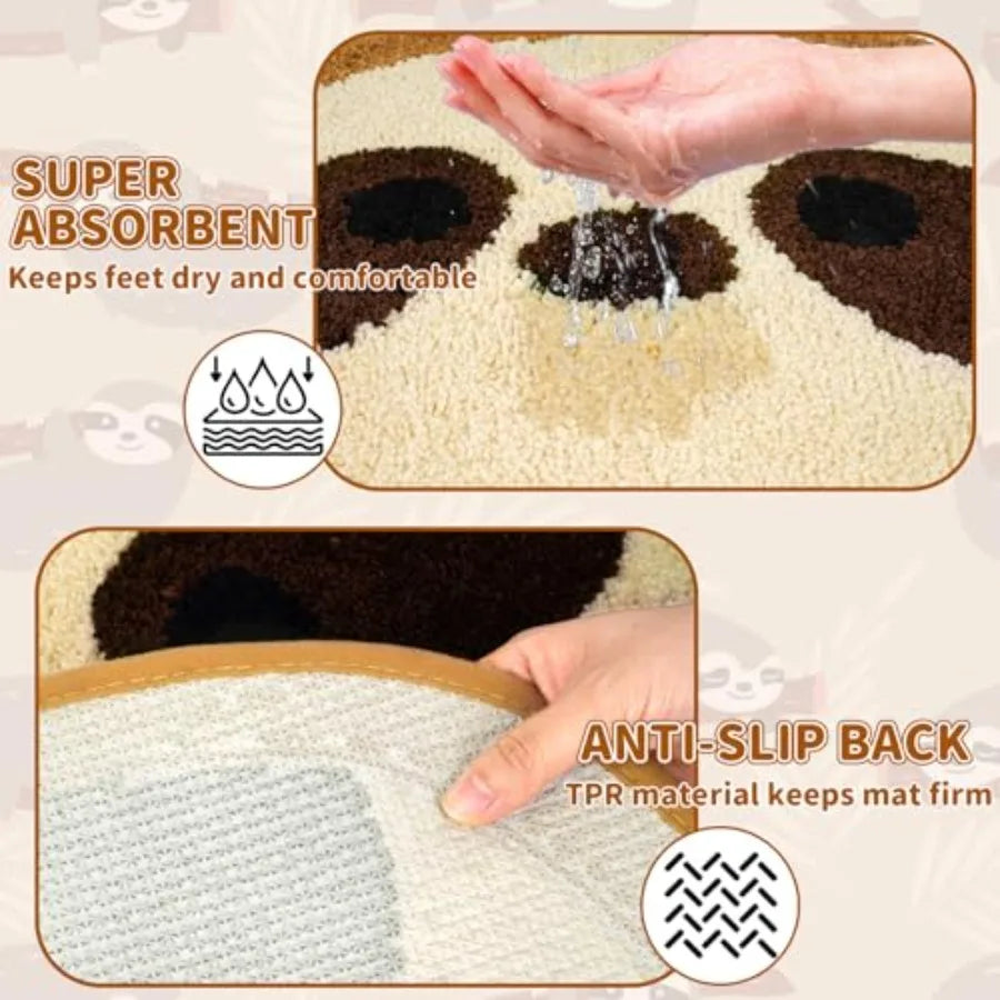 Cute Sloth Bath Mat Soft Non Slip Absorbent Bathroom Rug