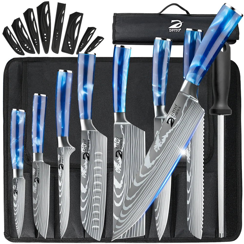 MDHAND Damascus Stainless Steel Knife Set 8 Piece Japanese Style