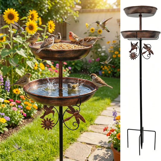 Vintage Two Tier Bird Bath And Feeder Garden Stand