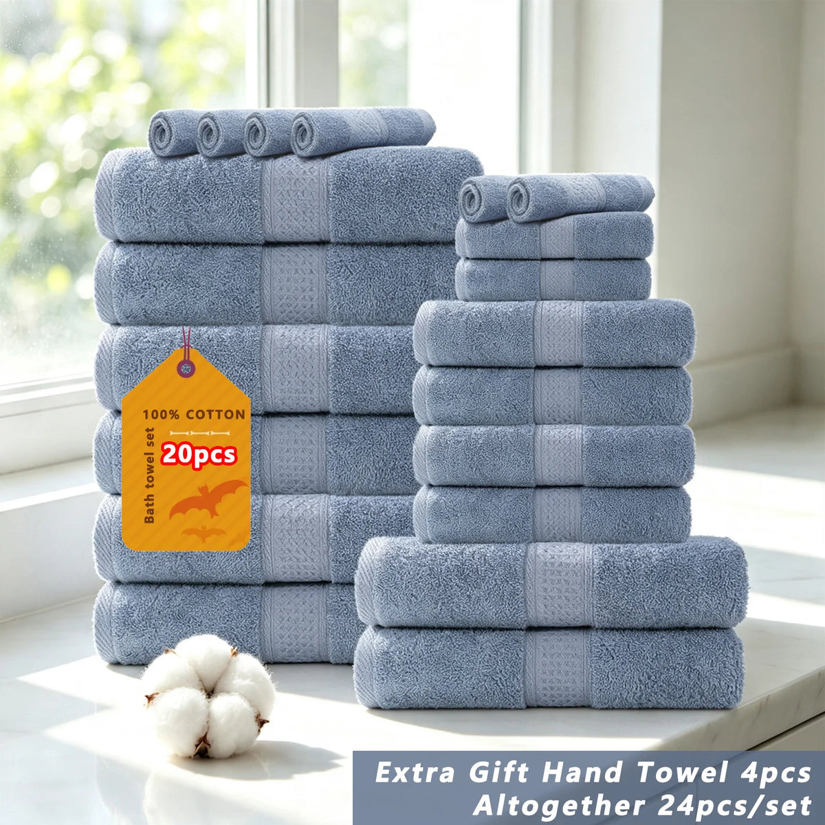Premium Cotton Bath Towel Set Bathroom High Absorption Fast Drying