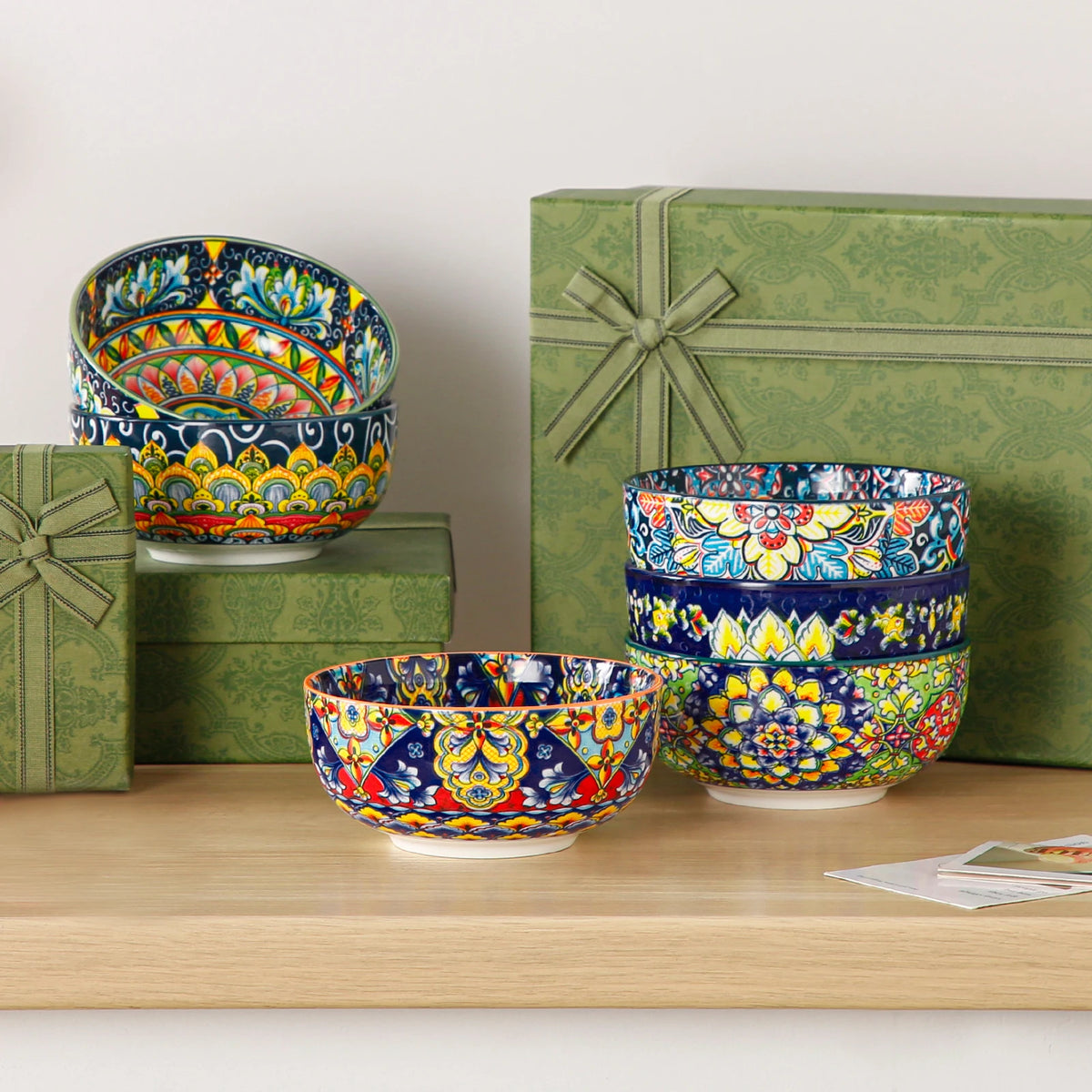 MALACASA Ceramic Cereal Bowls Set Bohemian Style For Salad Pasta