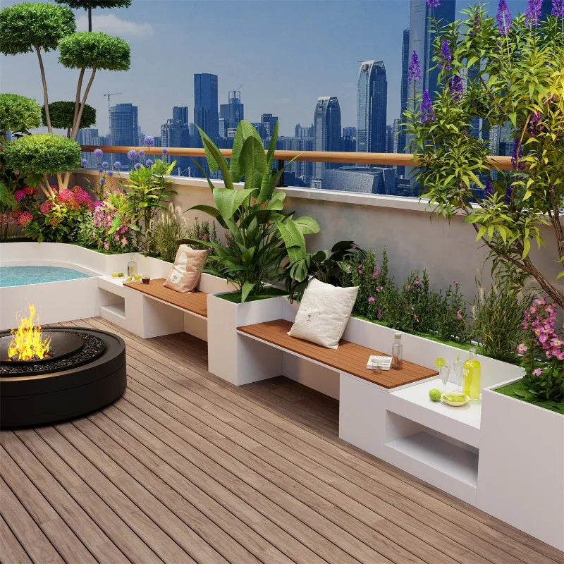 Modern Nordic Metal Planter Bench For Outdoor Gardens