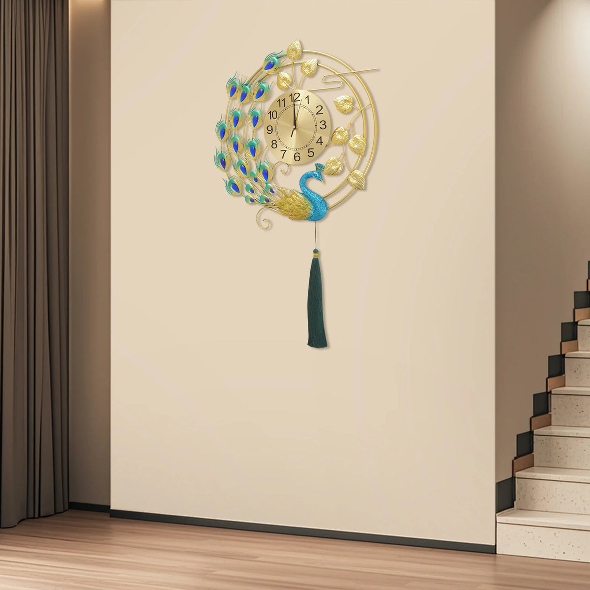 Elegant Peacock Wall Clock Silent Quartz Vintage Decor