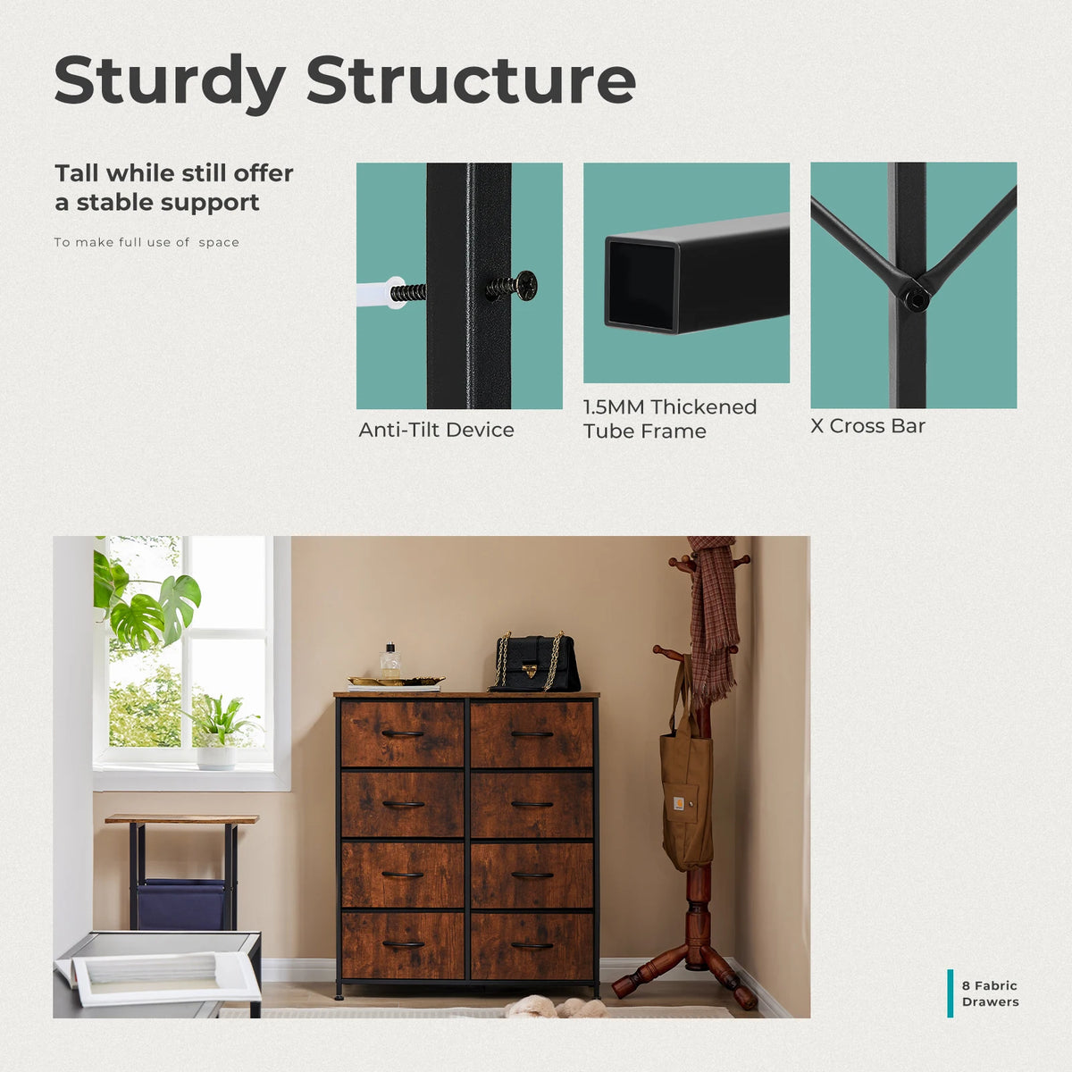 MCQ Modern 8 Drawer Living Room Storage Dresser Cabinet