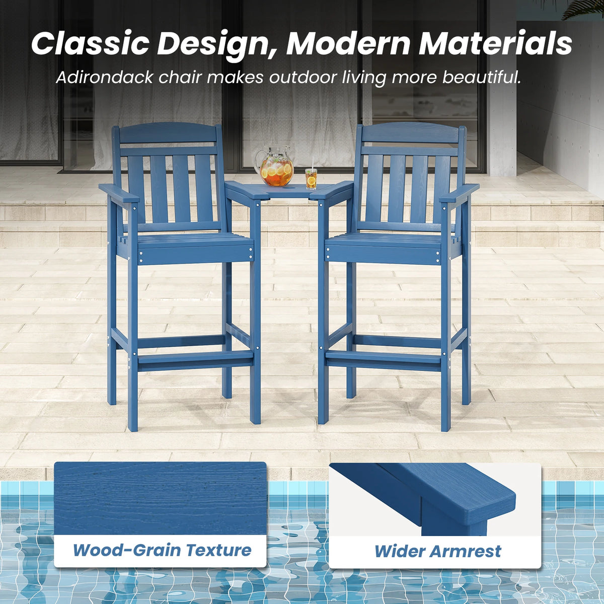 Farini Set Of 2 Tall Adirondack Bar Stools With Tray