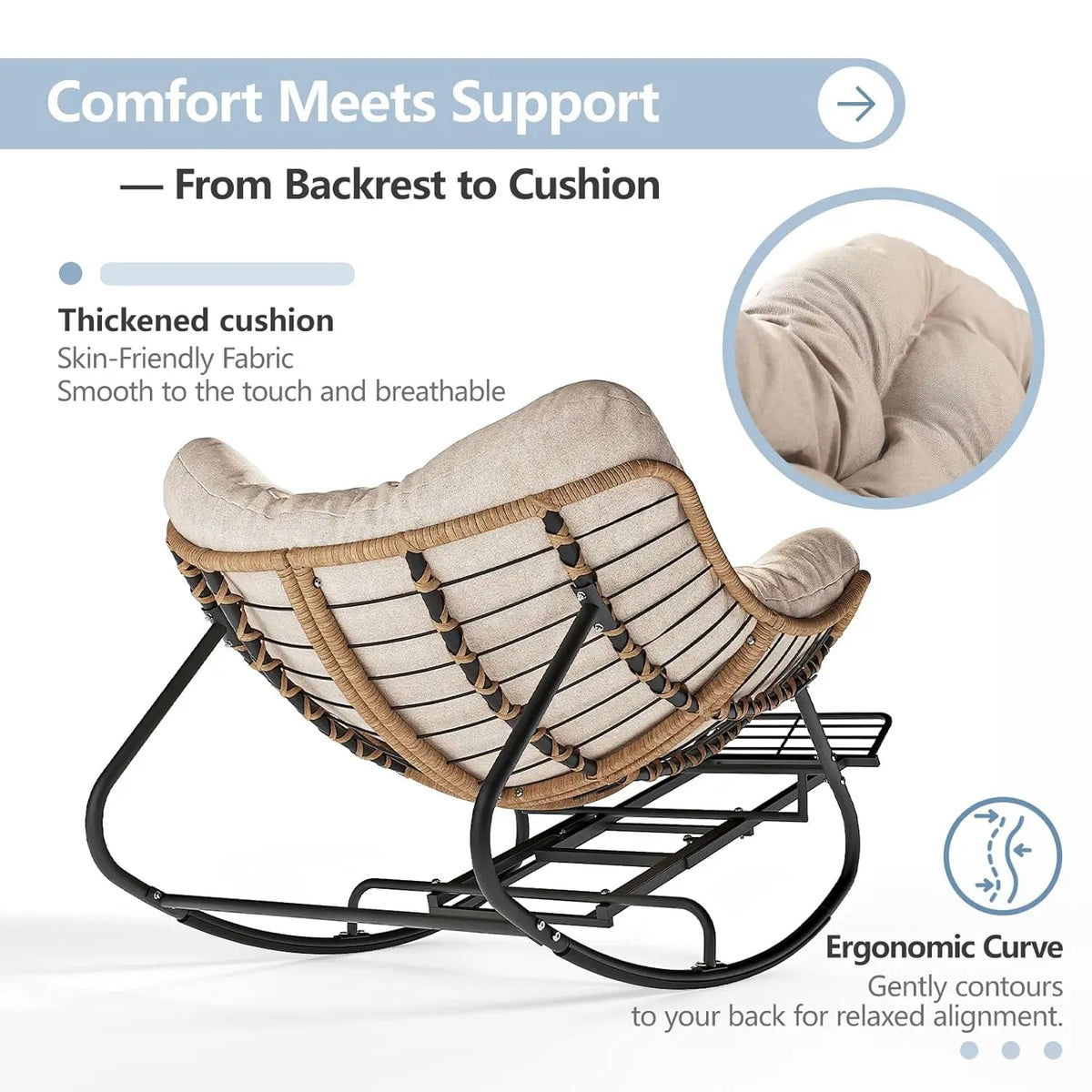 Rattan Rocking Chair With Footrest For Outdoor Patio Garden