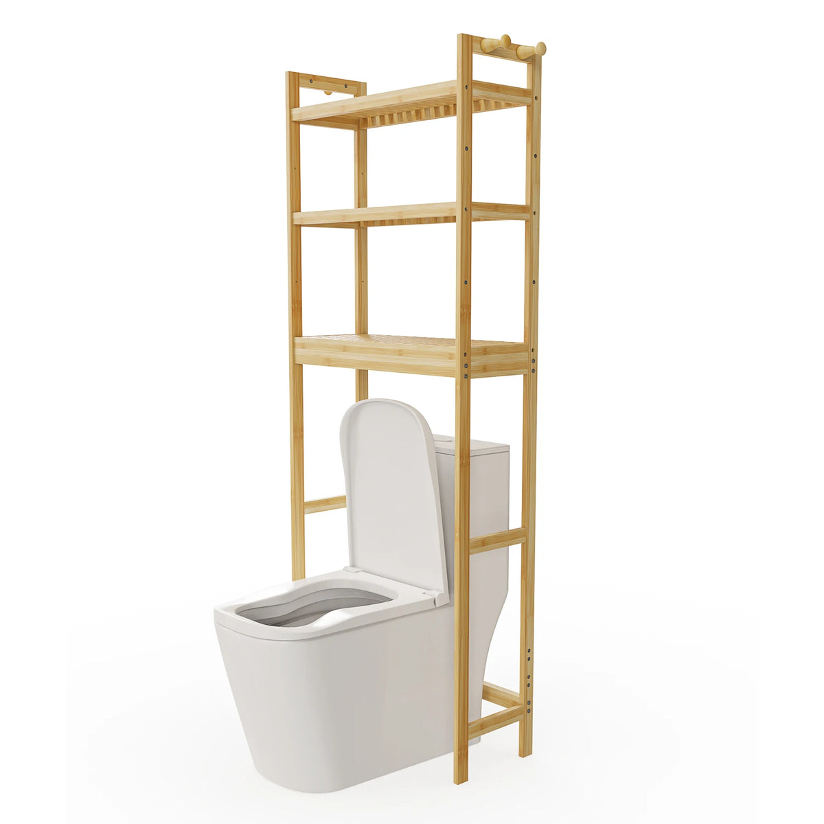 Bamboo Over Toilet Shelf Triple Tier Bathroom Storage Rack Organizer